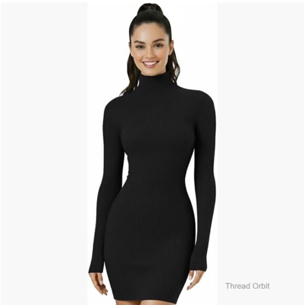 Abercrombie & Fitch Black Ribbed Turtleneck Long Sleeve Bodycon Mini Dress Small